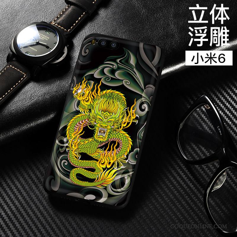 Mi 6 Coque Dimensionnel Tout Compris Fluide Doux Noir Style Chinois Incassable Étui