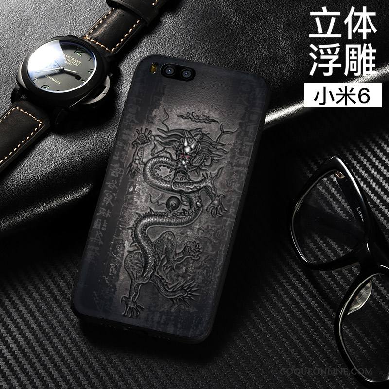 Mi 6 Coque Dimensionnel Tout Compris Fluide Doux Noir Style Chinois Incassable Étui