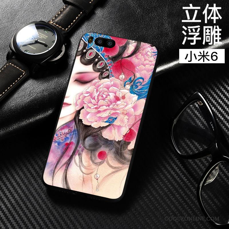 Mi 6 Coque Dimensionnel Tout Compris Fluide Doux Noir Style Chinois Incassable Étui