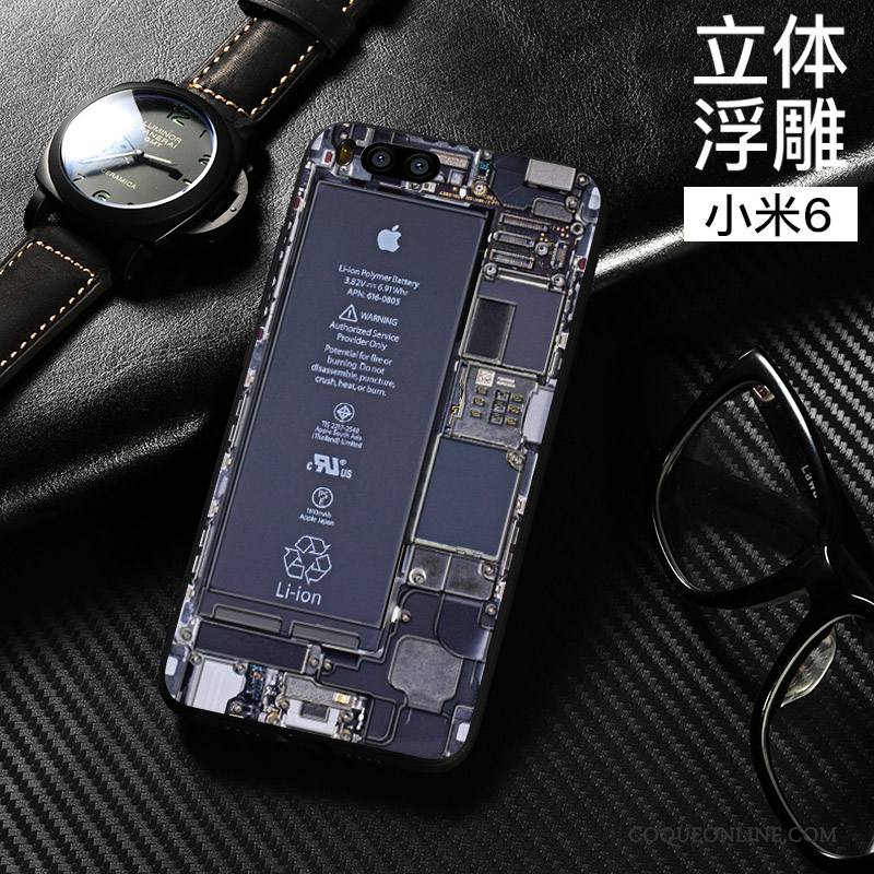 Mi 6 Coque Dimensionnel Tout Compris Fluide Doux Noir Style Chinois Incassable Étui