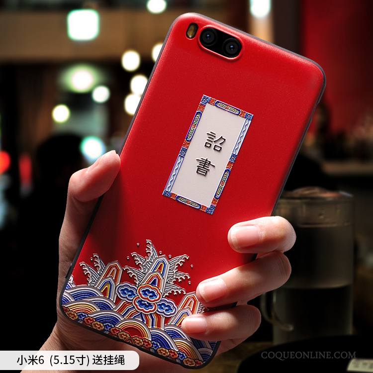 Mi 6 Coque Tout Compris Ornements Suspendus Amoureux Rouge Personnalité Marque De Tendance Délavé En Daim