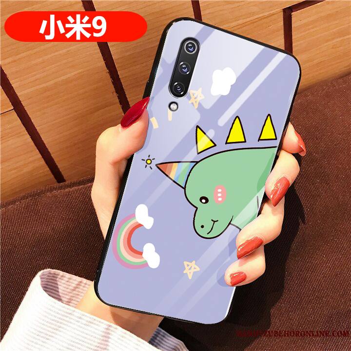 Mi 9 Coque Amoureux Dessin Animé Silicone Vert Petit Verre Modèle