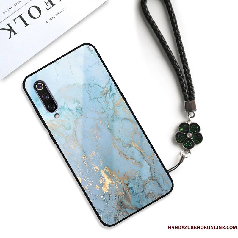 Mi 9 Coque Fluide Doux Tendance Simple Tout Compris Bleu Verre Créatif