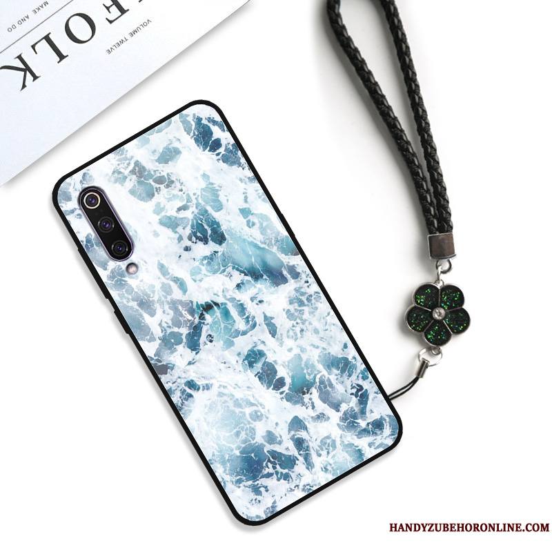 Mi 9 Coque Fluide Doux Tendance Simple Tout Compris Bleu Verre Créatif