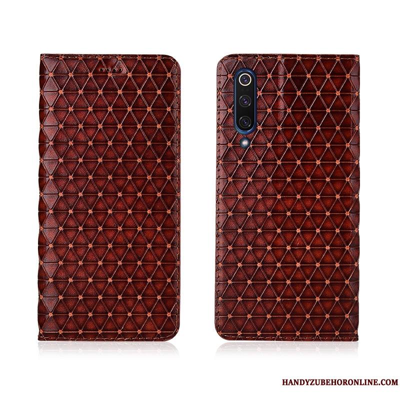 Mi 9 Coque Nouveau Étui En Cuir Plaid Incassable Cuir Véritable Modèle Petit