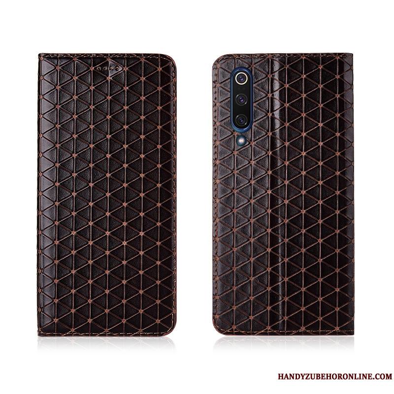 Mi 9 Coque Nouveau Étui En Cuir Plaid Incassable Cuir Véritable Modèle Petit