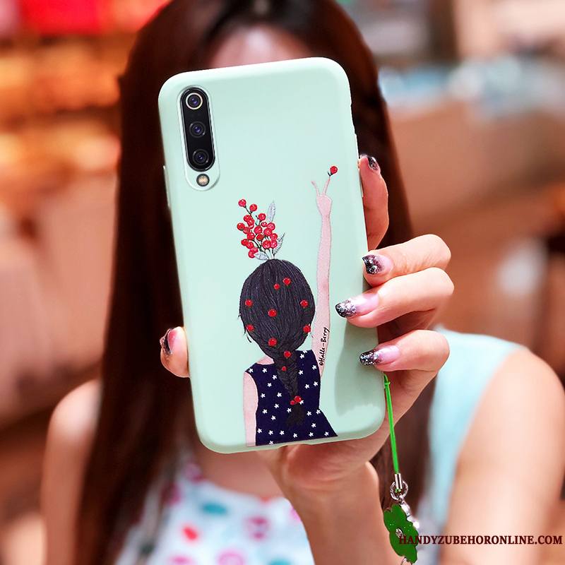 Mi 9 Se Coque Silicone Dessin Animé Blanc Vert Incassable Art Protection