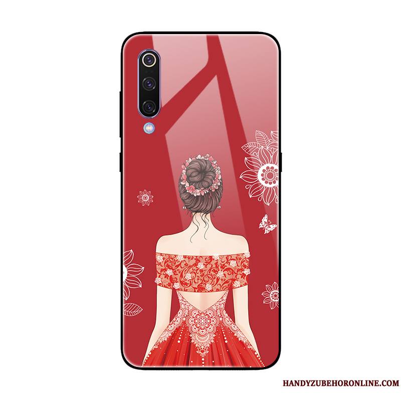 Mi 9 Se Fluide Doux Miroir Coque De Téléphone Créatif Verre Trempé Rose Petit