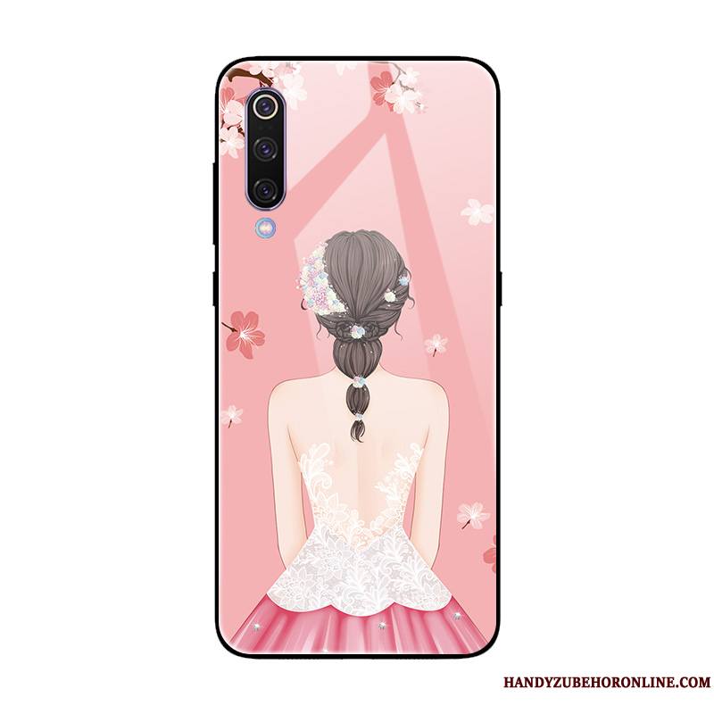 Mi 9 Se Fluide Doux Miroir Coque De Téléphone Créatif Verre Trempé Rose Petit