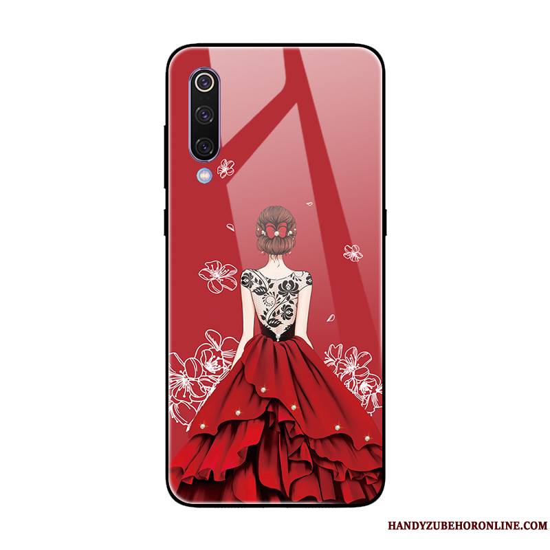 Mi 9 Se Fluide Doux Miroir Coque De Téléphone Créatif Verre Trempé Rose Petit