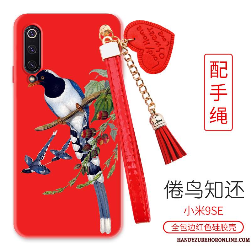 Mi 9 Se Petit Fluide Doux Oiseau Grand Grue Coque De Téléphone Rouge