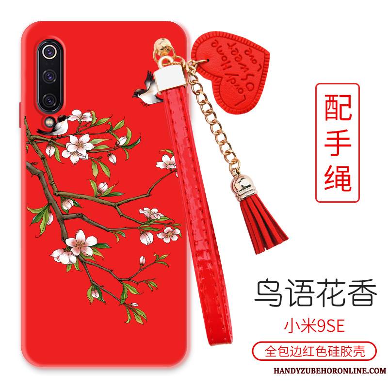 Mi 9 Se Petit Fluide Doux Oiseau Grand Grue Coque De Téléphone Rouge