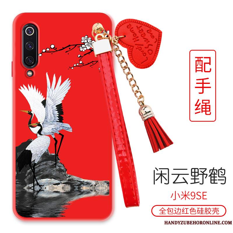 Mi 9 Se Petit Fluide Doux Oiseau Grand Grue Coque De Téléphone Rouge