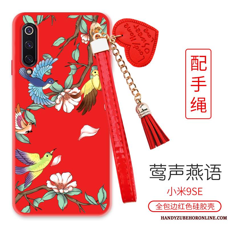 Mi 9 Se Petit Fluide Doux Oiseau Grand Grue Coque De Téléphone Rouge