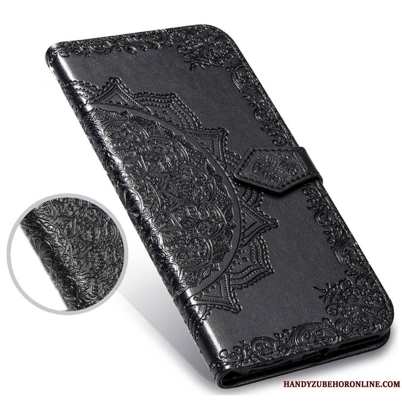 Mi 9 Étui En Cuir Tout Compris Coque De Téléphone Modèle Fleurie Incassable Noir Clamshell