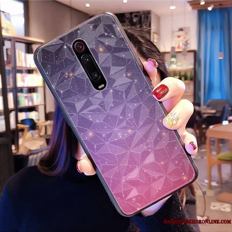 Mi 9t Pro Rouge Cœur Ornements Suspendus Coque De Téléphone Losange Incassable Modèle Fleurie