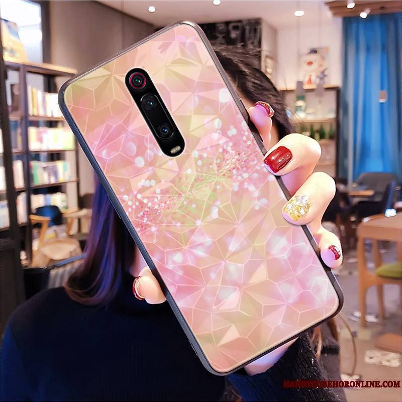 Mi 9t Pro Rouge Cœur Ornements Suspendus Coque De Téléphone Losange Incassable Modèle Fleurie