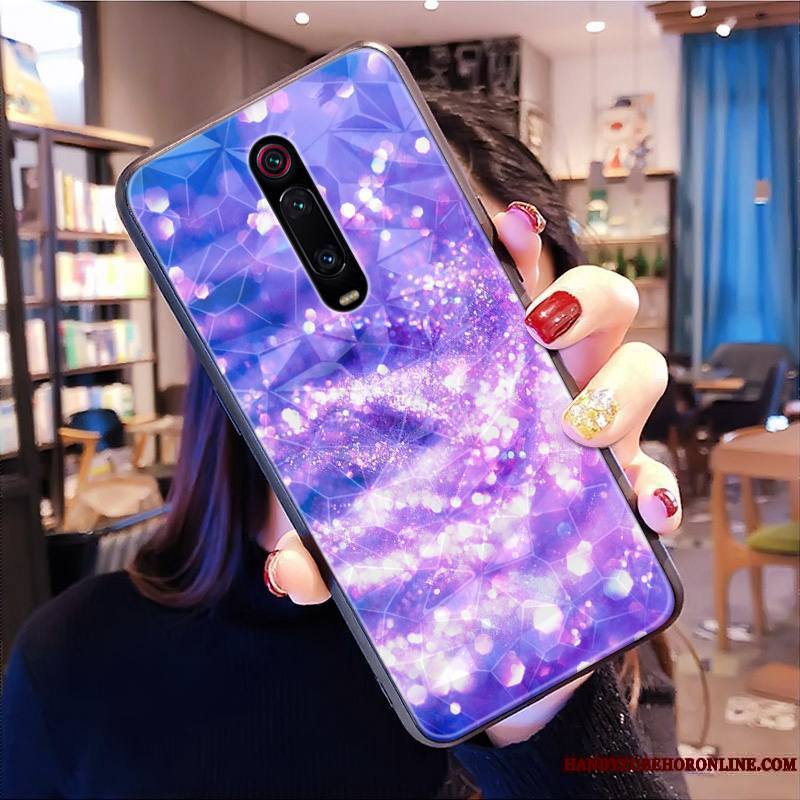 Mi 9t Pro Rouge Cœur Ornements Suspendus Coque De Téléphone Losange Incassable Modèle Fleurie