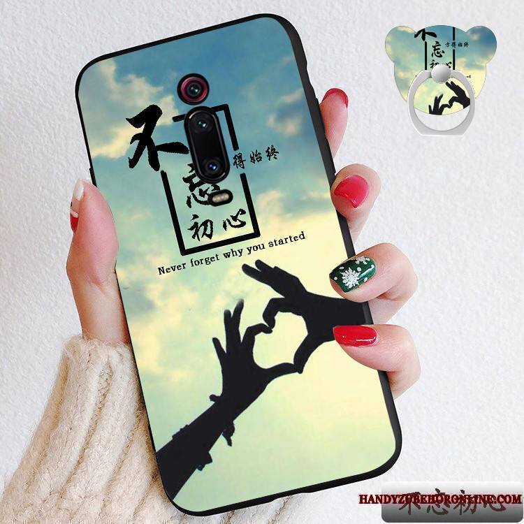 Mi 9t Pro Rouge Délavé En Daim Petit Cœur Dessin Animé Silicone Coque De Téléphone