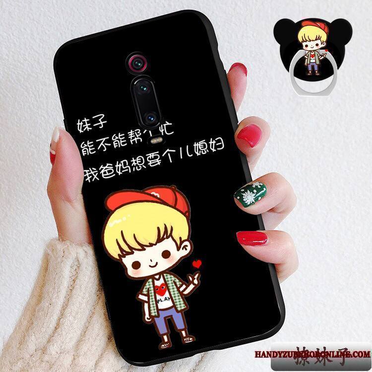 Mi 9t Pro Rouge Délavé En Daim Petit Cœur Dessin Animé Silicone Coque De Téléphone