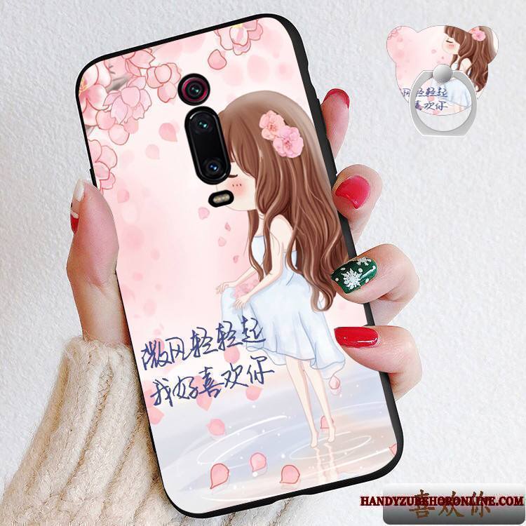 Mi 9t Pro Rouge Délavé En Daim Petit Cœur Dessin Animé Silicone Coque De Téléphone