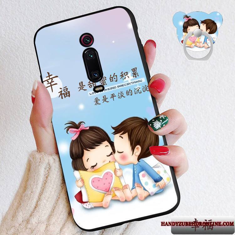 Mi 9t Pro Rouge Délavé En Daim Petit Cœur Dessin Animé Silicone Coque De Téléphone