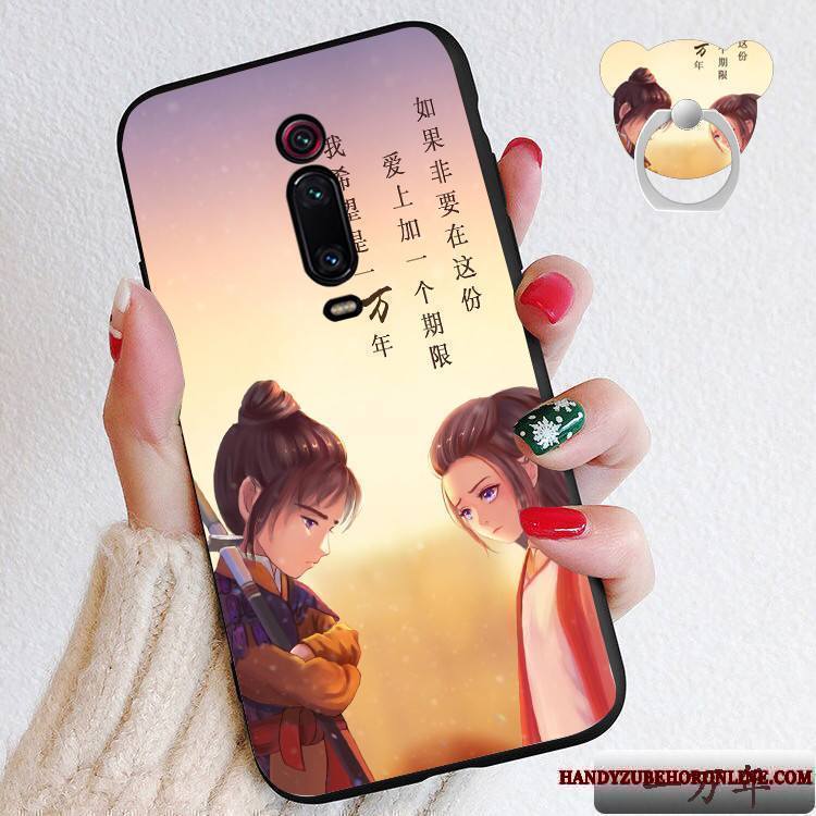 Mi 9t Pro Rouge Délavé En Daim Petit Cœur Dessin Animé Silicone Coque De Téléphone