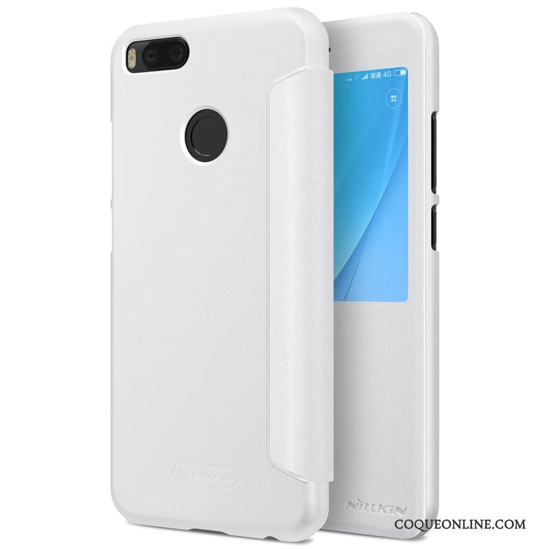 Mi A1 Coque Dormance Incassable Blanc Housse Ouvrir La Fenêtre Protection Téléphone Portable