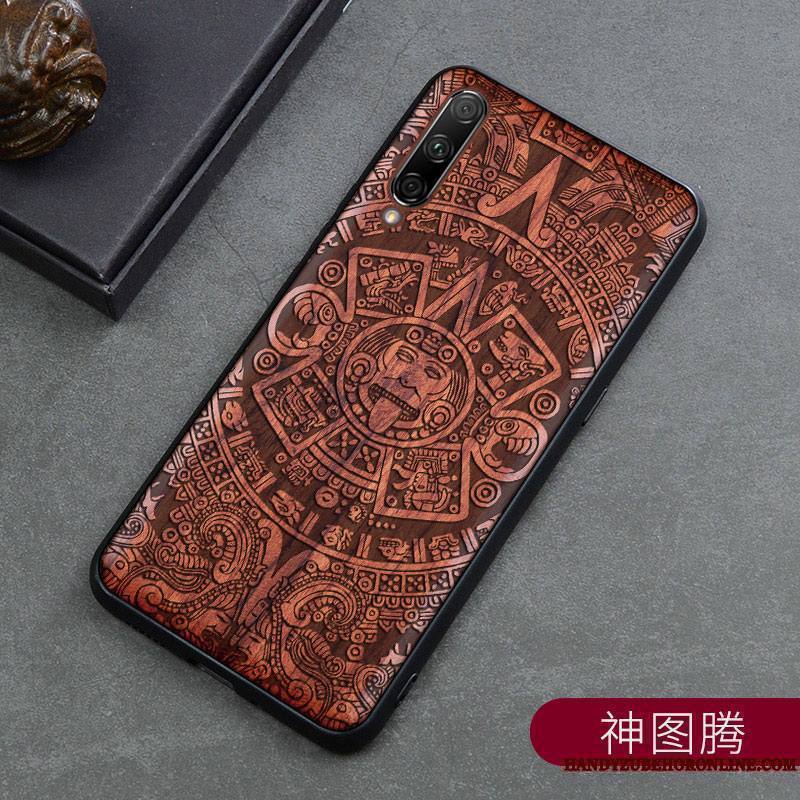 Mi A3 Bois Massif Étui Coque De Téléphone Sculpture Nouveau En Bois Style Chinois