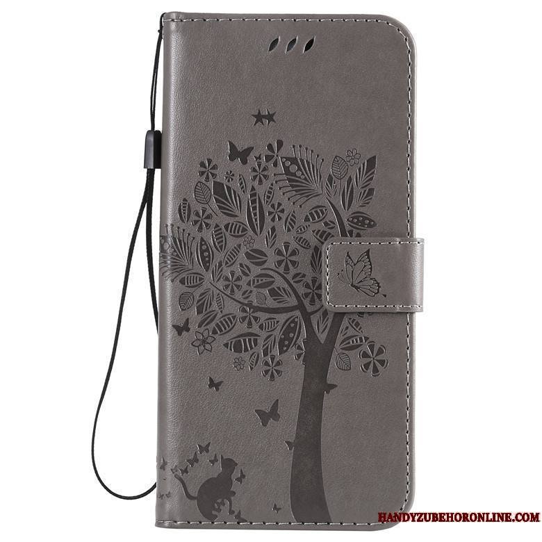 Mi A3 Coque Chat Étui En Cuir Arbres Clamshell Rouge Petit Protection