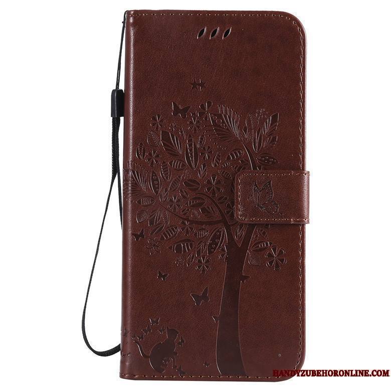 Mi A3 Coque Chat Étui En Cuir Arbres Clamshell Rouge Petit Protection