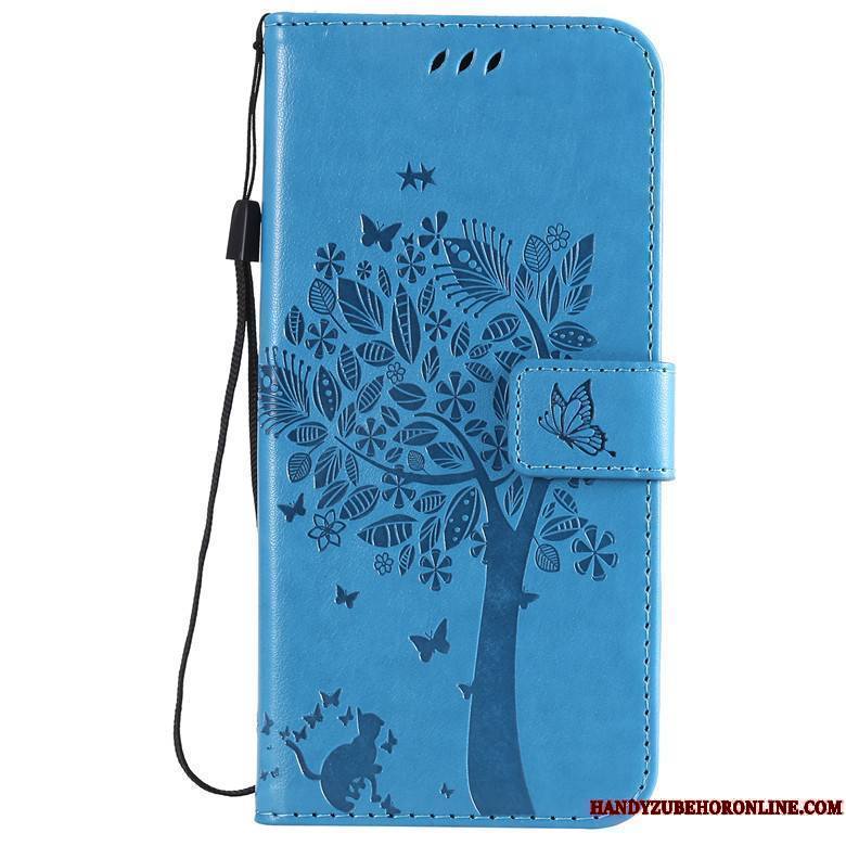 Mi A3 Coque Chat Étui En Cuir Arbres Clamshell Rouge Petit Protection