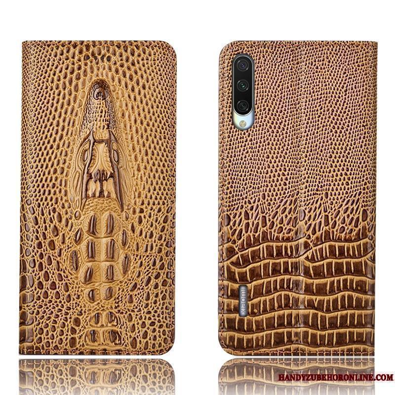 Mi A3 Coque Petit Crocodile Protection Jaune Étui Incassable Cuir Véritable