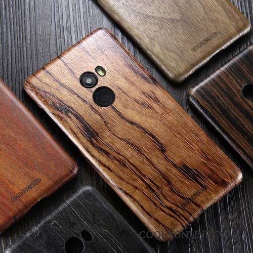 Mi Mix 2 En Bois Marque De Tendance Étui Très Mince Coque De Téléphone Bois Massif Noir