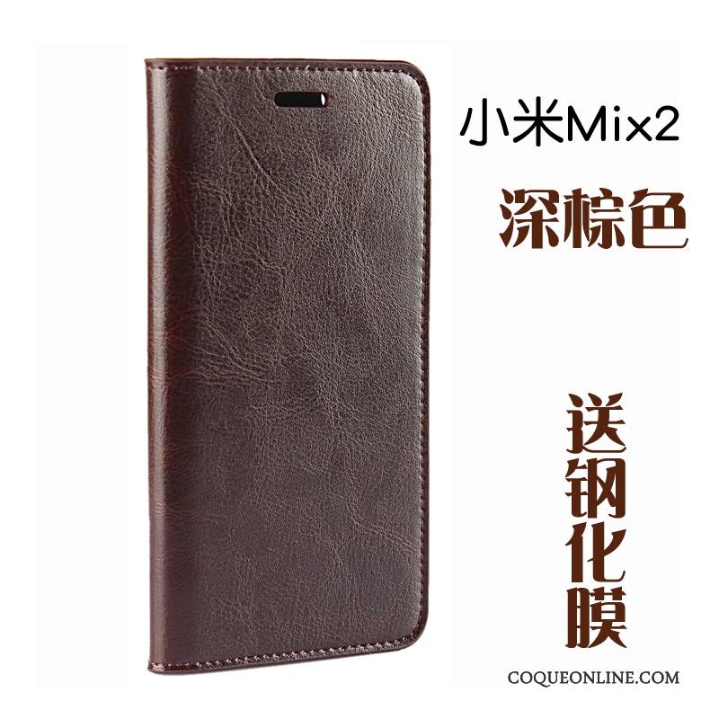 Mi Mix 2 Petit Cuir Véritable Incassable Rouge Téléphone Portable Housse Coque De Téléphone