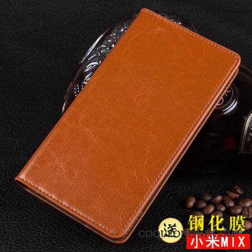 Mi Mix 2 Étui En Cuir Incassable Téléphone Portable Clamshell Protection Coque De Téléphone Rouge