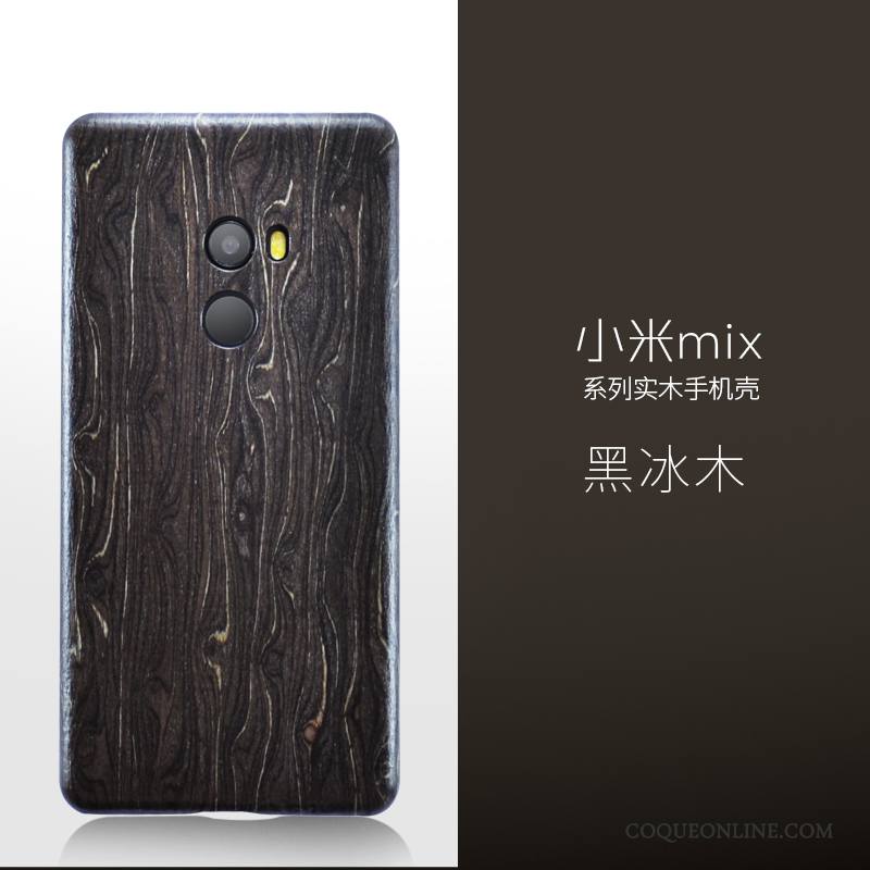 Mi Mix 2 Étui Rouge Bois Massif En Bois Très Mince Coque De Téléphone Protection