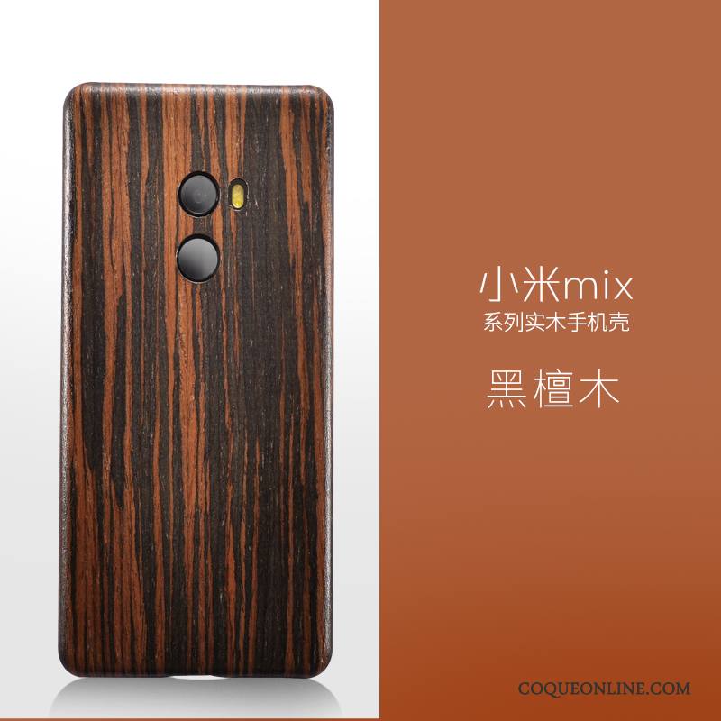 Mi Mix 2 Étui Rouge Bois Massif En Bois Très Mince Coque De Téléphone Protection