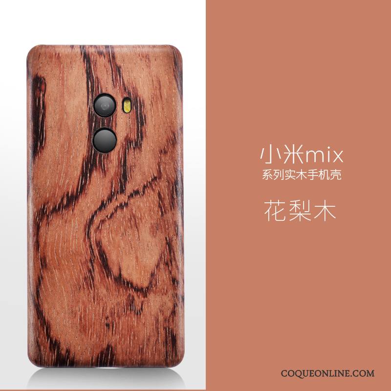 Mi Mix 2 Étui Rouge Bois Massif En Bois Très Mince Coque De Téléphone Protection