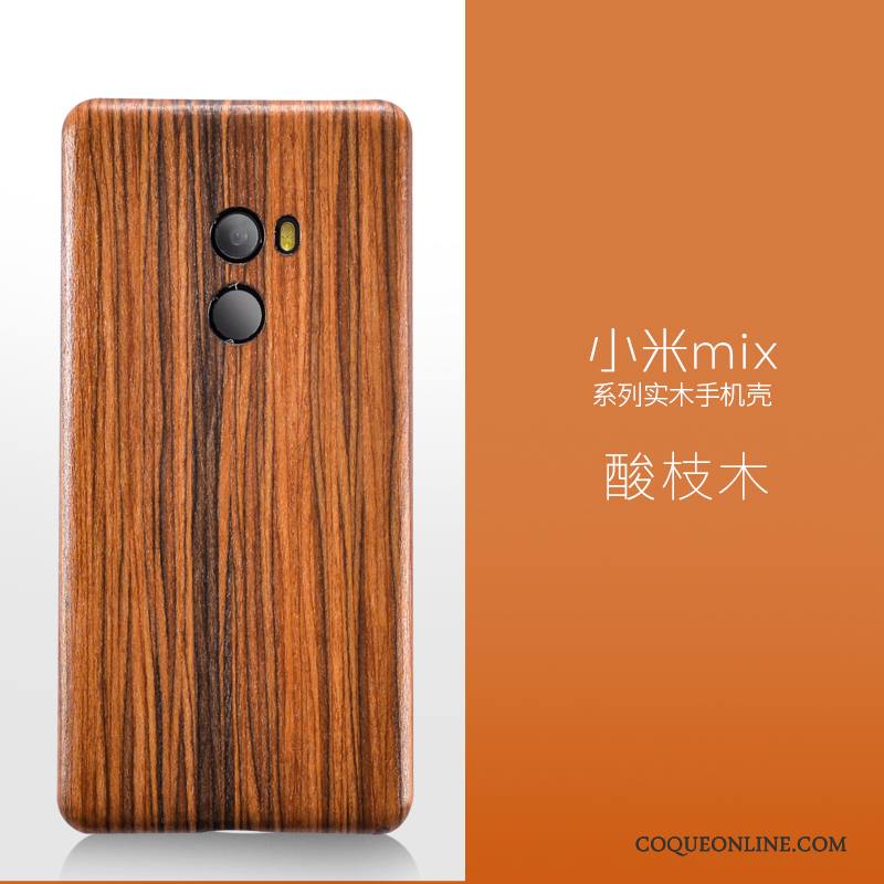 Mi Mix 2 Étui Rouge Bois Massif En Bois Très Mince Coque De Téléphone Protection