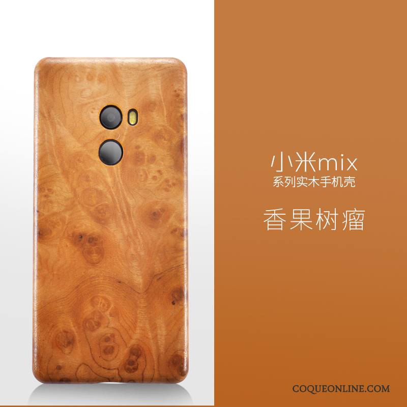 Mi Mix 2 Étui Rouge Bois Massif En Bois Très Mince Coque De Téléphone Protection