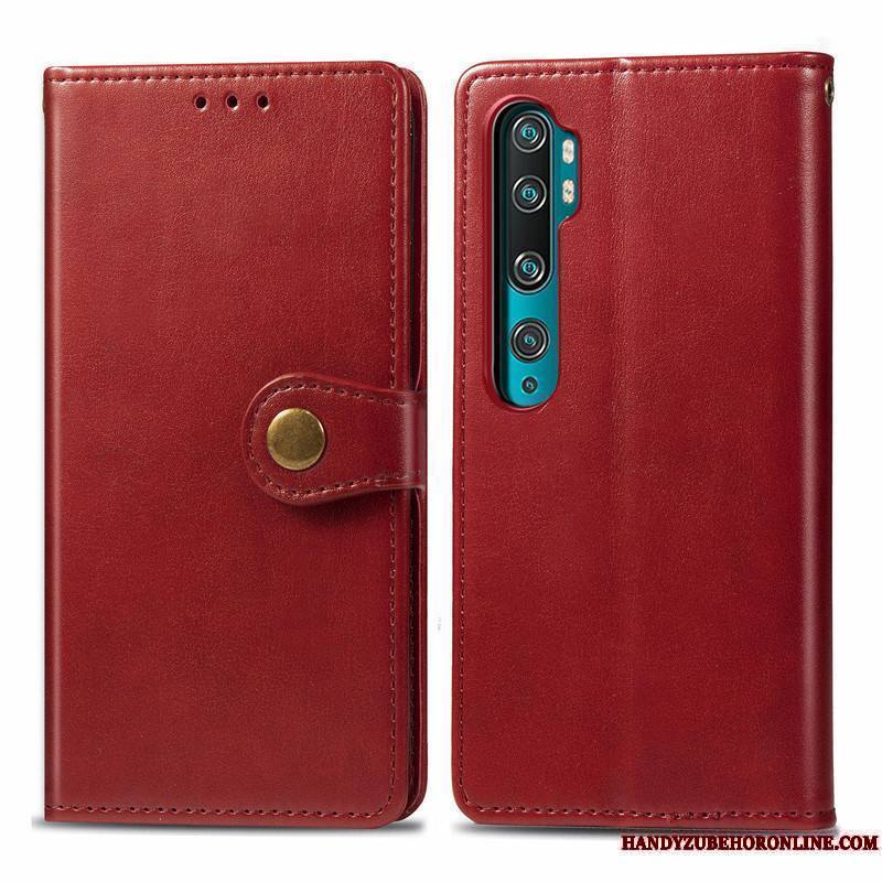 Mi Note 10 Coque Rouge Jeunesse Petit Simple Couleur Unie Étui Protection