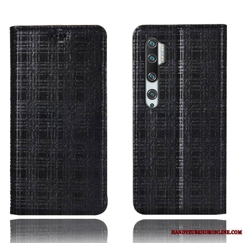 Mi Note 10 Coque Tout Compris Étui En Cuir Protection Velours Plaid Incassable Gris