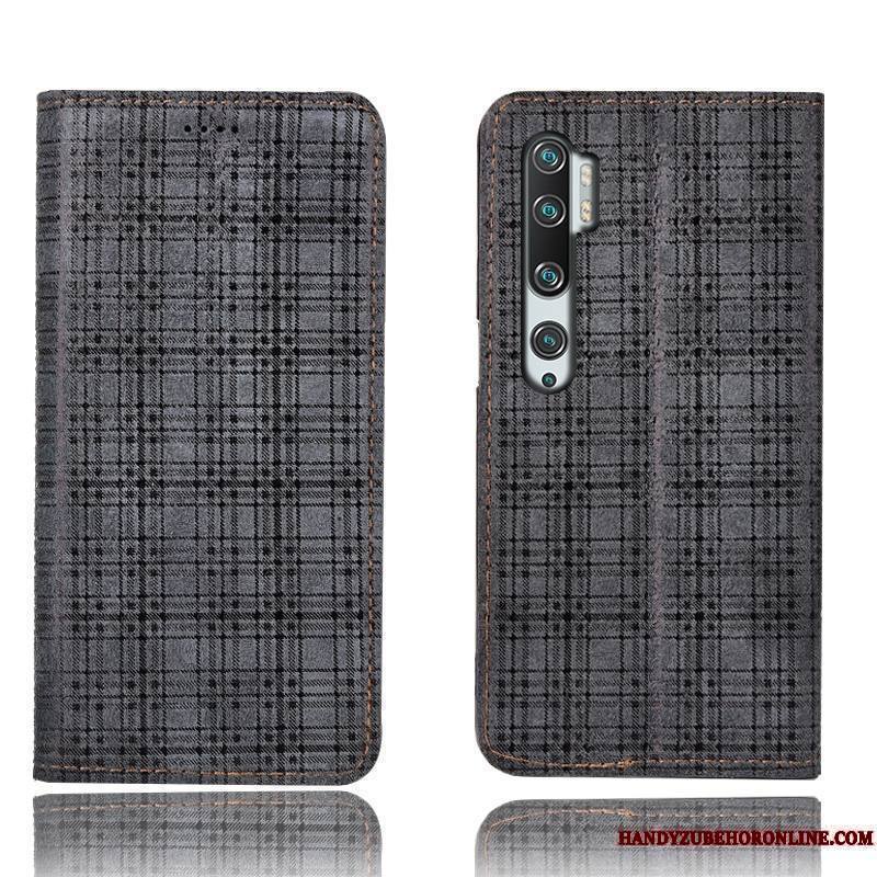 Mi Note 10 Coque Tout Compris Étui En Cuir Protection Velours Plaid Incassable Gris