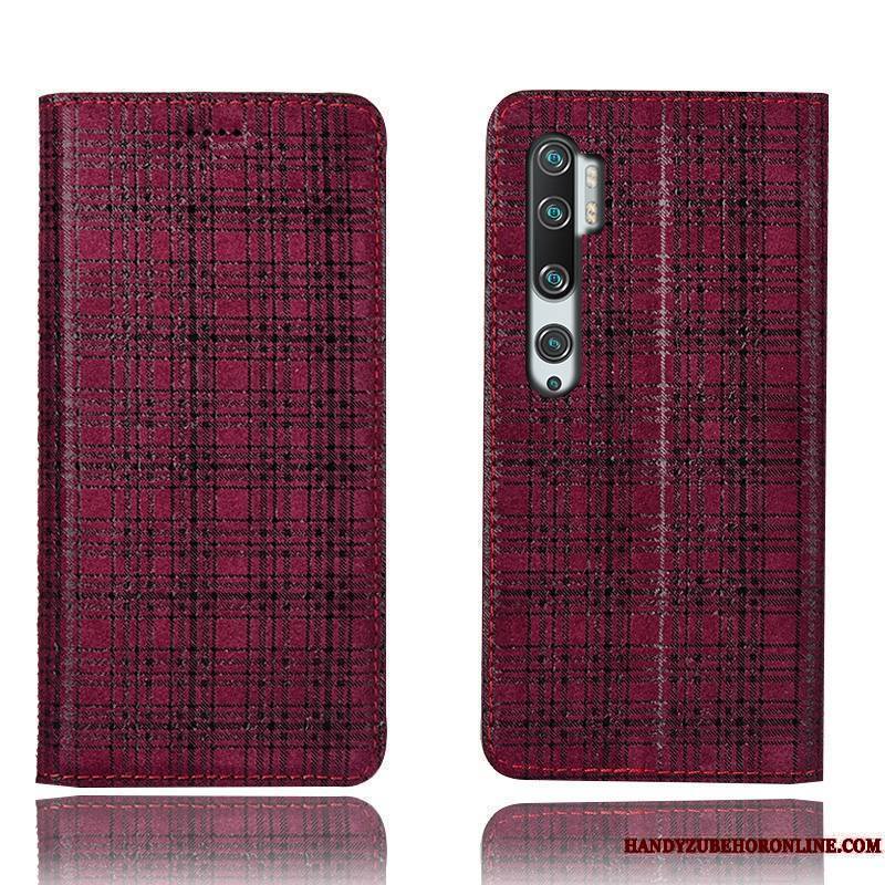 Mi Note 10 Coque Tout Compris Étui En Cuir Protection Velours Plaid Incassable Gris