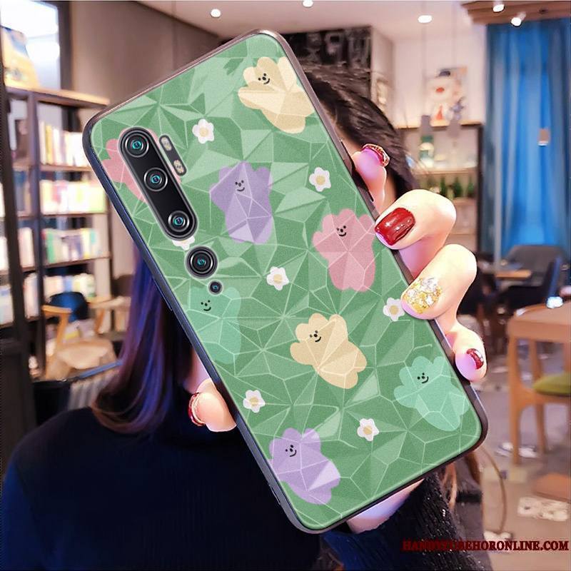 Mi Note 10 Modèle Fleurie Petit Étui Coque De Téléphone Vert Protection Losange