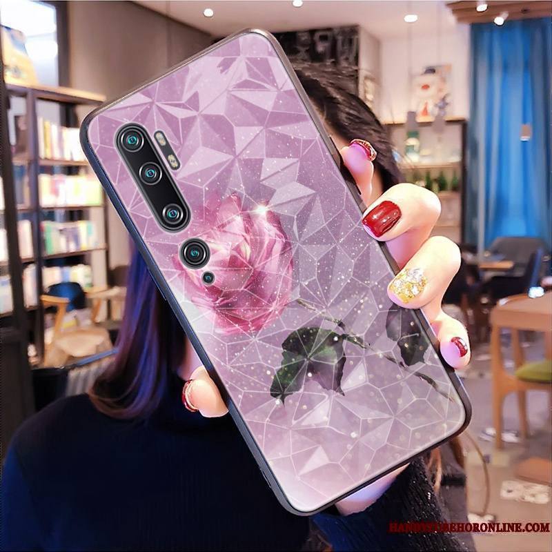 Mi Note 10 Violet Modèle Fleurie Fluide Doux Petit Net Rouge Étui Coque De Téléphone