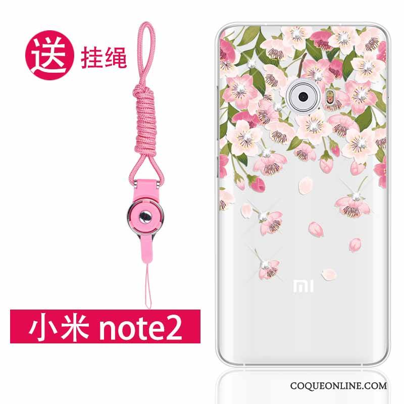 Mi Note 2 Fluide Doux Strass Coque Rose Silicone Protection Incassable