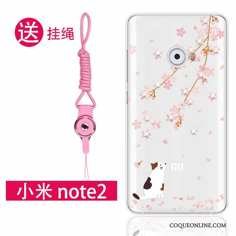 Mi Note 2 Fluide Doux Strass Coque Rose Silicone Protection Incassable
