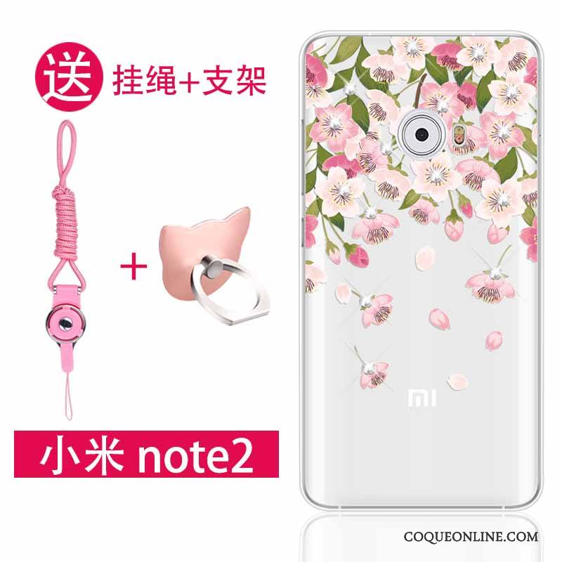 Mi Note 2 Fluide Doux Strass Coque Rose Silicone Protection Incassable